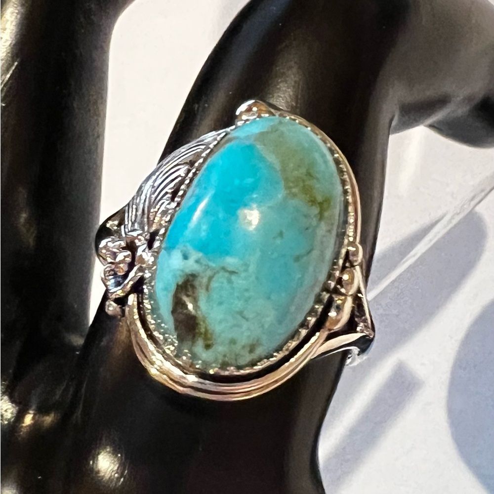 Turquoise & Sterling Silver Floral Ring - Picture 4 of 5